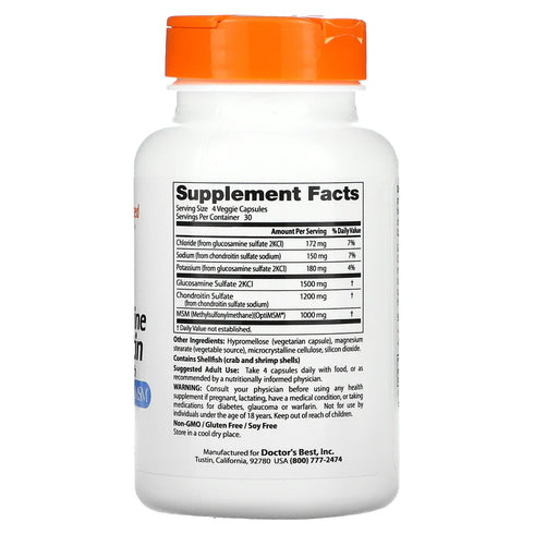 Image of Glucosamine Chondroitin MSM with OptiMSM 120caps supplement facts